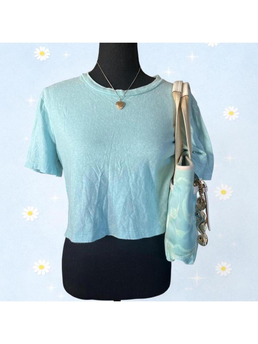 aero og tee collection 80s boxy crop tee aqua pastel baby tee XS 🩵